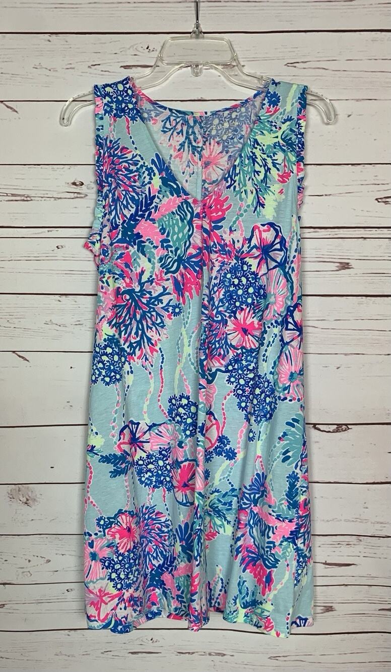 Lilly Pulitzer Women's S Small Blue Pink Sleeveless Pima Cotton Tropical Dress